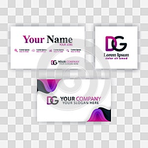 Clean Business Card Template Concept. Vector Purple Modern Creative. GD Letter logo Minimal Gradient Corporate. DG Company Luxury