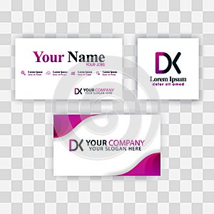 Clean Business Card Template Concept. Vector Purple Modern Creative. KD Letter logo Minimal Gradient Corporate. DK Company Luxury