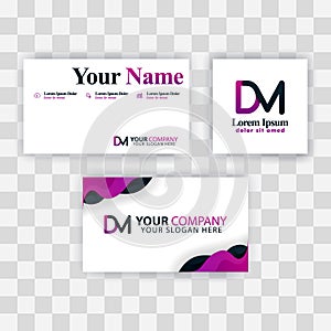 Clean Business Card Template Concept. Vector Purple Modern Creative. MD Letter logo Minimal Gradient Corporate. DM Company Luxury