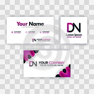 Clean Business Card Template Concept. Vector Purple Modern Creative. ND Letter logo Minimal Gradient Corporate. DN Company Luxury