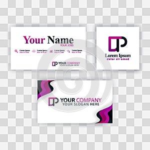 Clean Business Card Template Concept. Vector Purple Modern Creative. PD Letter logo Minimal Gradient Corporate. DP Company Luxury
