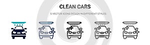 Clean cars icon in filled, thin line, outline and stroke style. Vector illustration of two colored and black clean cars vector
