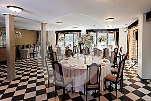 Black and white wedding reception hall