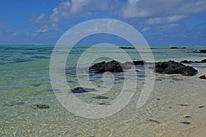 The clean clear transparent sea water off Ile aux Cerfs Mauritius