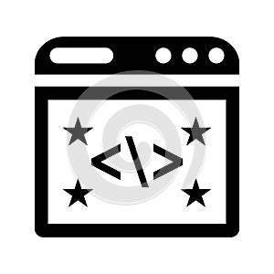 Clean, code, coding icon. Black vector graphics