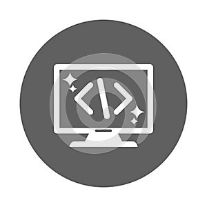 Clean, coding, code icon. Gray vector graphics