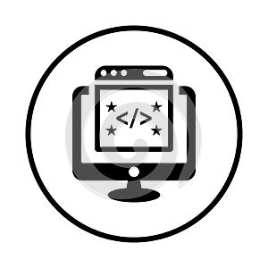 Clean, coding, code icon. Black vector graphics