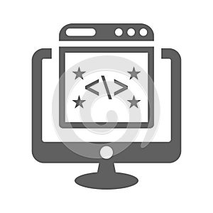 Clean, coding, code icon. Gray vector graphics