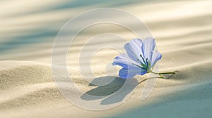 a clean composition depicting a single, vibrantly colored flower blooming amidst a vast expanse desert sand