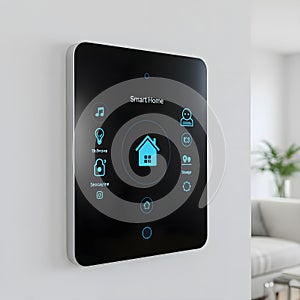 Smart Home Interface Panel on White Wall in Modern Living Room