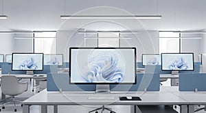 Modern Office Workspace with Multiple Computer Workstations