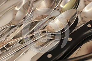 Clean cooking utensils for daily use, empty dishes on a white table background