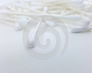 clean cotton bud and white backdrop