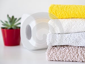 Clean cotton towels and paper towels