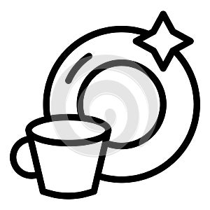 Clean cup and a plate line icon. Washed mug and dish vector illustration isolated on white. Dishware outline style