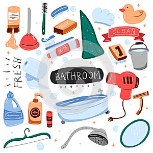 BATHROOM ELEMENTS COLORFUL HAND DRAWN DOODLE ILLUSTRATION