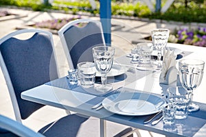 Clean Cutlery.table setting in summer cafe