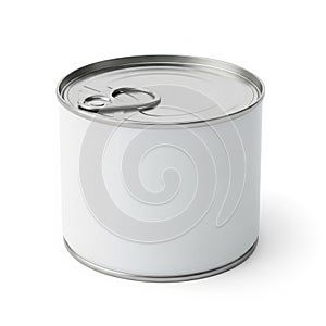 Blank White Tin Can with Pull- Tab Lid on White Background food can metal can