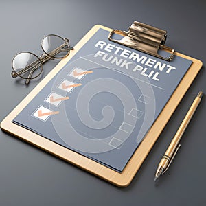 Clean 3D Infographic Showing Retirement Fund Plan Checklist with Ticked Boxes on Corporate Clipboard photo