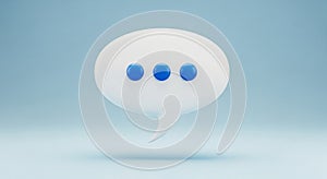 3D Rendering of a White Speech Bubble with Three Blue Dots chat icon message