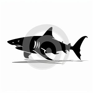 Clean Design: Big White Shark Silhouette Illustration In Black And Gray