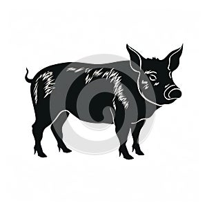 Clean Design Pig Silhouette On White Background