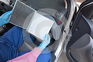 Clean and dirty cabin pollen air filter for a car