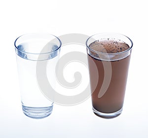 Clean and dirty water in drinking glass photo