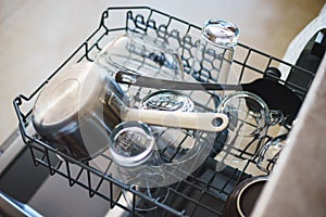 Clean dishes in the dishwasher loading lattice.