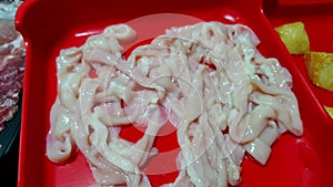 Clean duck entrail internal organ intestine cut for Chinese style hot pot soup ingrediant 4k