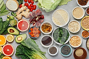 Clean eating Vegetarian healthy food vegetables fruits superfood seeds cereal