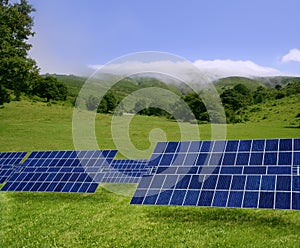 Clean electric energy solar plates in meadow