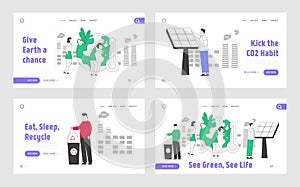 Clean Electricity Development Website Landing Page Set. People Prepare for Day of Earth. Garbage Recycling Solution