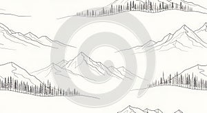 Minimalist Mountain Landscape Line Art Seamless Pattern