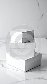 Elegant White Boxes Stacked on a Marble Surface