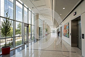 Empty Corridor in Modern Office Building