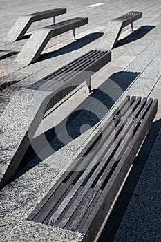 Empty Modern Benches at the High Line Park in Chelsea of New York City