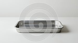 Clean, Empty, Rectangular Aluminum Baking Pan on a White Surface, Studio Shot