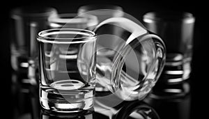 A clean, empty shot glass reflects the elegance of whiskey generated by AI