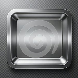 Clean empty stainless steel rectangular tray with rounded edges