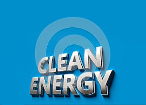 Clean energy Fuel words as 3D sign or logo concept placed on blue surface with copy space above it. New clean energy technologies