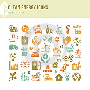 Clean energy icons made in a flat style and isolated on a white background in various colors