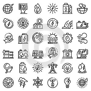 Clean energy icons set, outline style