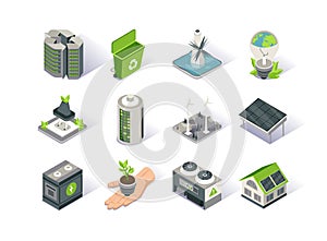 Clean energy isometric icon set.