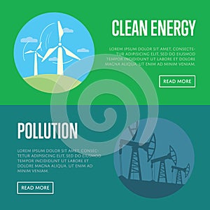 Clean energy and pollution banners