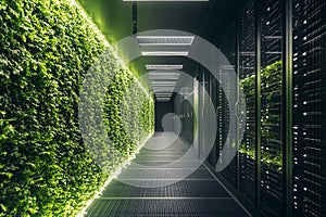 Clean energy-powered data center, Symbolizing green tech infrastructure, Generated AI