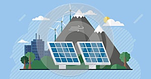 Clean energy. Renewable green energy sources. Clean electric energy from renewable sources sun wind