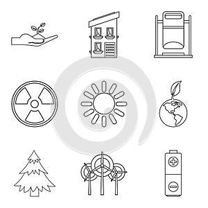 Clean environment icons set, outline style