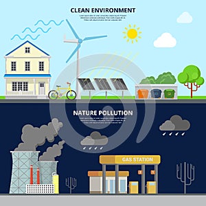 Clean Environment and Nature Pollution flat style hero image