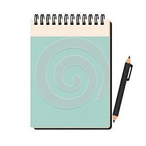 Blank Spiral Notebook with Pencil on White Background